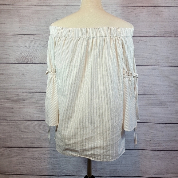 𝅺CHELSEA 28 Striped Off The Shoulder Poplin Top Size X-Small - Picture 4 of 7